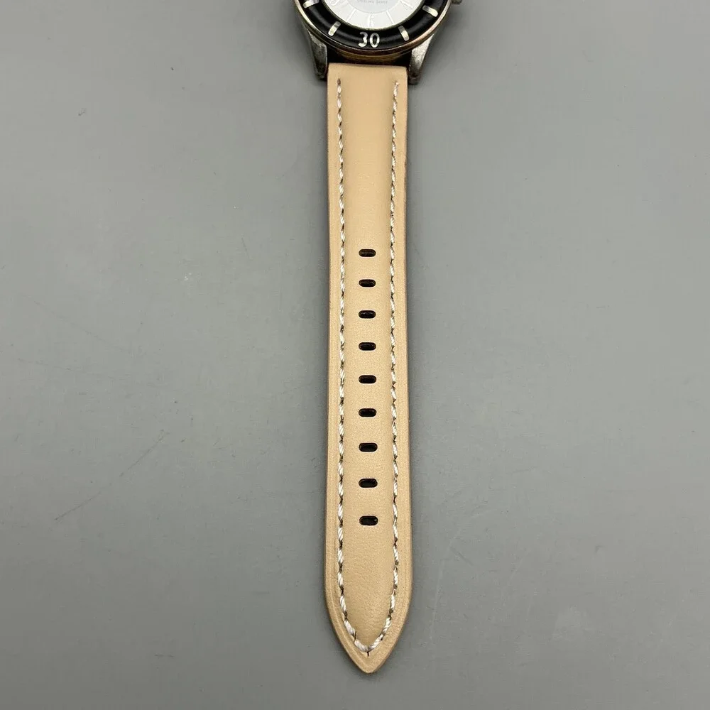Ecclissi Womens Watch 33mm Sterling Silver Black Beige Leather 23515 New Battery